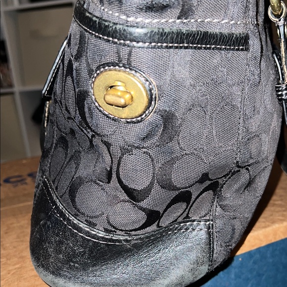 COACH Black Signature Monogram Career Shoulder Bag - Picture 4 of 13